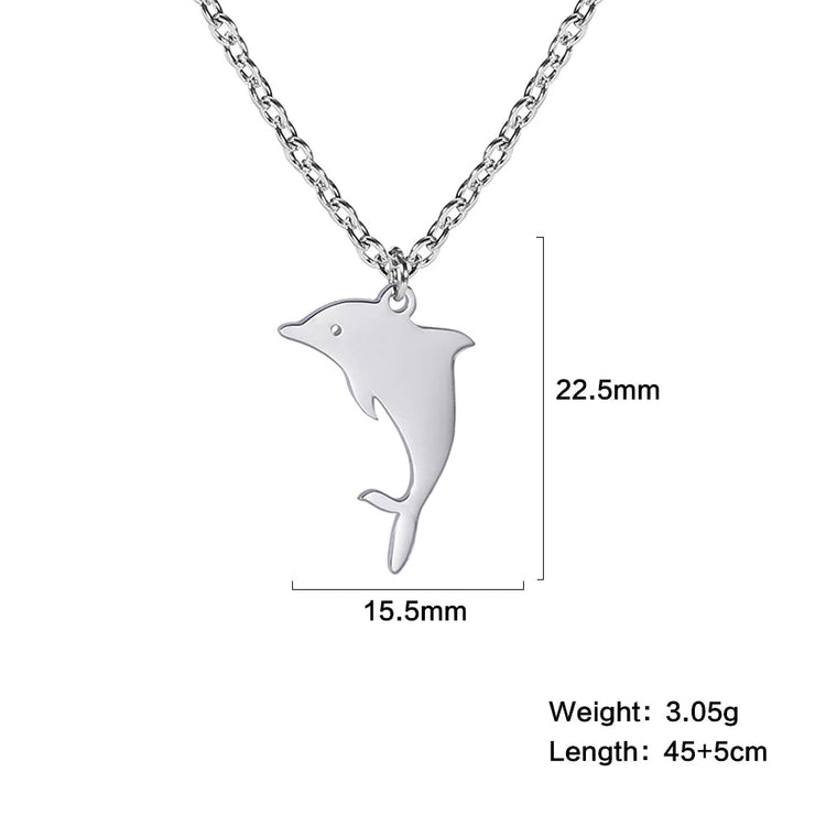 Amaxer Stainless Steel Necklace For Women Man Jumping Dolphin Choker Pendant Necklace Engagement Jewelry PlatiNum
