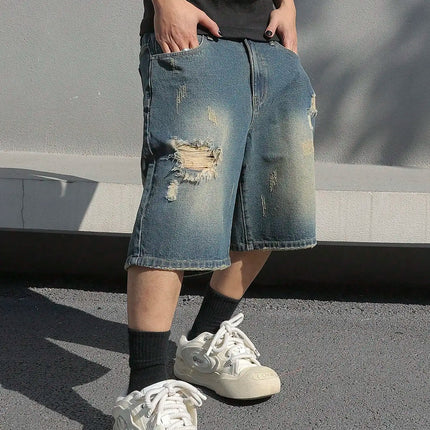 Pantaloncini di jeans elasticizzati larghi estivi da uomo Jeans per uomo Streetwear strappati al ginocchio Baggy Comfort Cargo Pantaloncini casual Pantaloni Jean