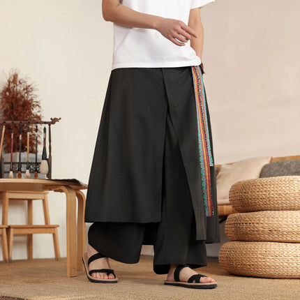 Pantaloni Eleganti da Uomo Stile Nepal, Gamba Larga, Vita Alta, Leggeri e Sottili, con Patchwork Irregolare, Moda Streetwear