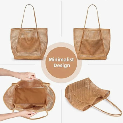 Large Capacity Beach Bag for Women - Durable Woven Polyester Open Top Shoulder Bag for Travel and Shopping