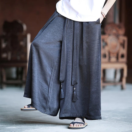 Pantaloni stile cinese da uomo nuovi pantaloni larghi casual in seta di ghiaccio a gamba larga pantaloni da uomo kimono alla moda retrò comodi e traspiranti