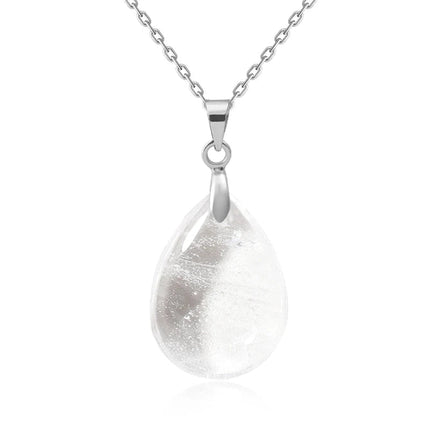New Fashion Natural Stone Crystal Pendant Teardrop Simple Pendant Necklace Earrings Making Jewelry With Chain collar PlatiNum
