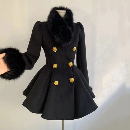 New Elegant Small Fragrance Celebrity Loose Coat Moda Woolen Winter French Style Vintage Blends Slim Waist Mid-length Outwear