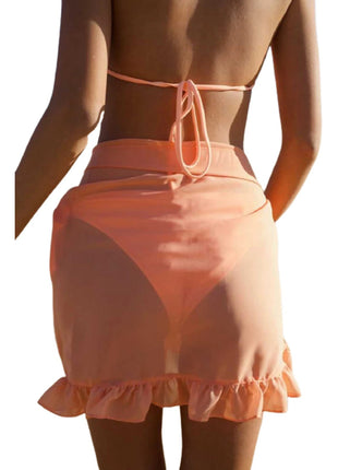 Costume da bagno donna Bikini covers-Up gonna estate tinta unita Beach Wrap gonna costumi da bagno donna Ruffles Trim Lace Up Sarong Cover Ups platinumshop