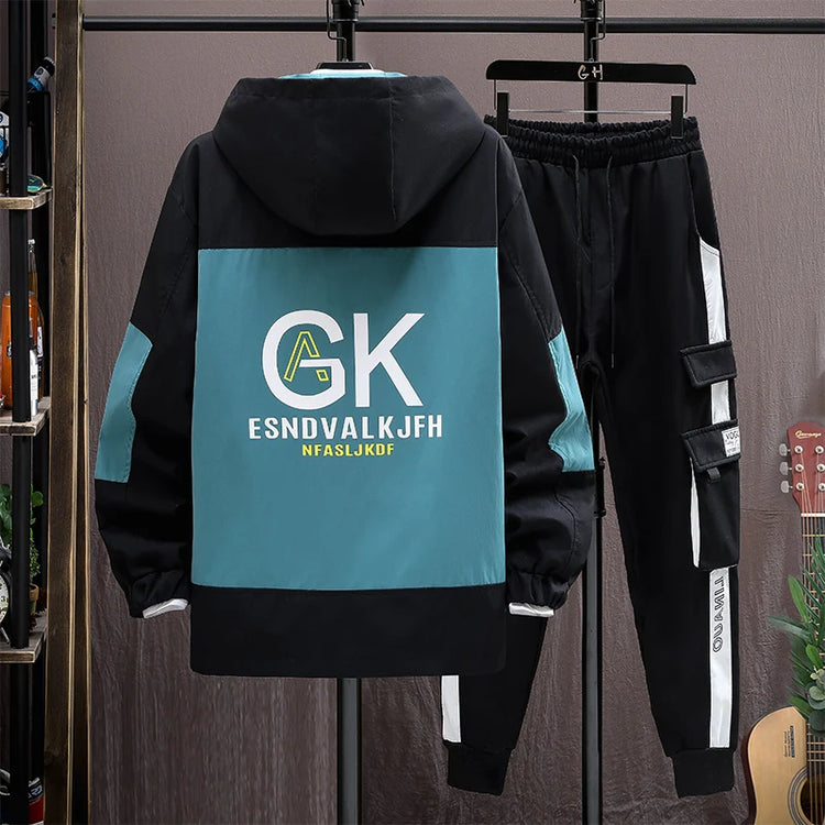 Autumn Casual Men Sets Two Pieces Fashion Korean Trend Hooded Jacket + Pants Spring Baseball Uniform Suit Man Outfit