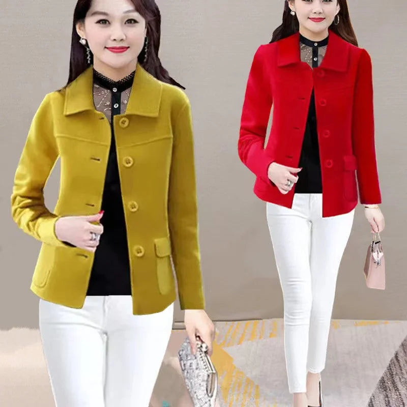2024Solid Color Wool Blends Jacket Women Spring Autumn Korean Self Cultivation Fashion Women Woolen Coat Ladies Clothes Overcoat