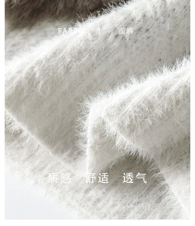 Men Jacquard Furry Sweater Long Sleeve Thick Print Faux Mink Velvet Knit Dyed Pullover O Neck High Street Warm Sweater Jumpers