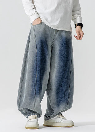 Jeans Pantaloni casual stile americano da uomo Pantaloni lanterna da uomo larghi alla moda Streetwear Pantaloni hip-hop da uomo in denim oversize a gamba larga