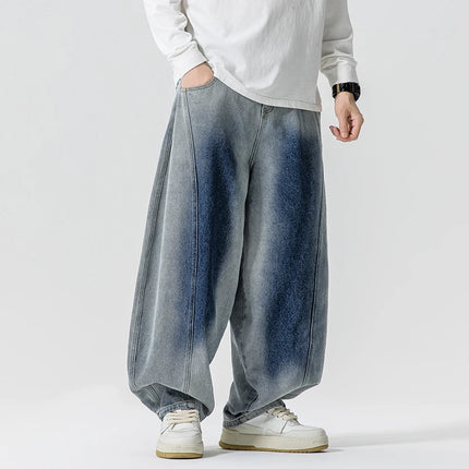 Jeans Pantaloni casual stile americano da uomo Pantaloni lanterna da uomo larghi alla moda Streetwear Pantaloni hip-hop da uomo in denim oversize a gamba larga
