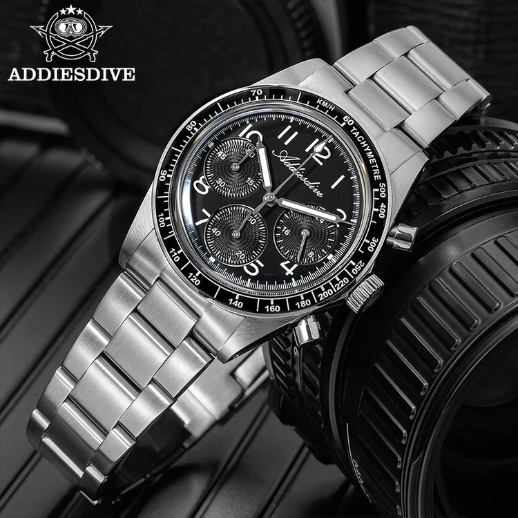 ADDIESDIVE New Chronograph 0S20 Quartz Wristwatch Luxury Men Watch Ceramic Bezel Domed Glass 100m Waterproof BGW9 Luminous