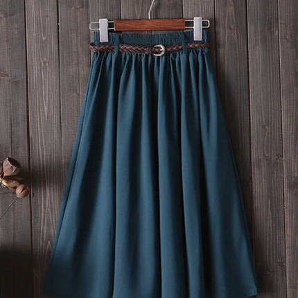 Gonna estiva midi al ginocchio da donna con cintura Gonna da scuola a pieghe a vita alta da donna coreana alla moda femminile