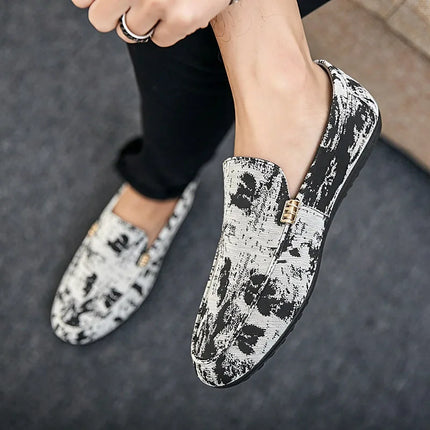 Mocassini stampati alla moda per uomo, scarpe basse estive traspiranti, scarpe casual da uomo, comode scarpe da guida antiscivolo, scarpe slip-on da uomo