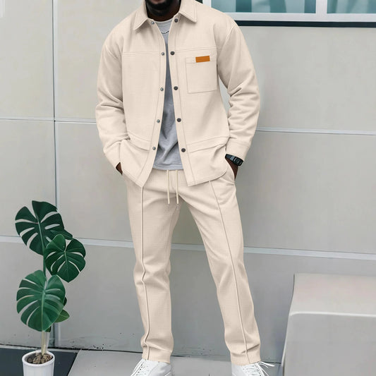 Giacca da volo casual da uomo di lusso Autunno Inverno Trendy Set in due pezzi Sensazioni di fascia alta Misto cotone Fibra di poliestere Manica lunga