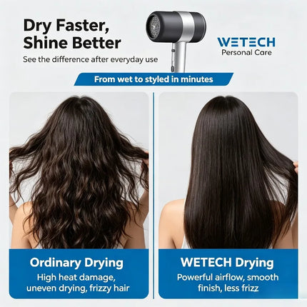 WETECH W1119 2200W Negative Ionic Hair Dryer 220-240V EU Plug Professional Compact Hair Blow Dryer With Concentrator Nozzle Cool Shot Function For Home Travel