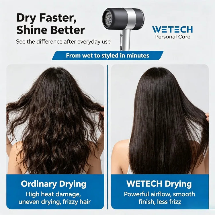 WETECH W1119 2200W Negative Ionic Hair Dryer 220-240V EU Plug Professional Compact Hair Blow Dryer With Concentrator Nozzle Cool Shot Function For Home Travel