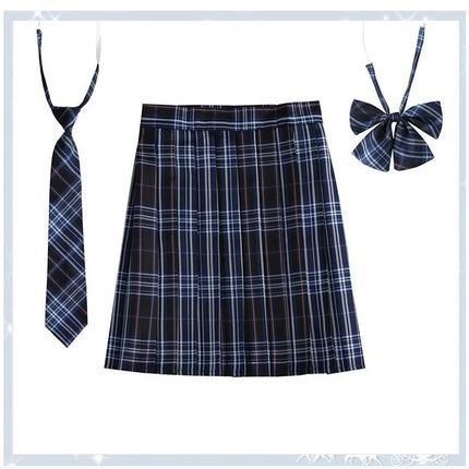 Damen Plissierter Schottenrock mit Fliege XS-5XL Harajuku Preppy Japanische Schuluniformen Mini Rock Sommer Jupe Kawaii für Mädchen