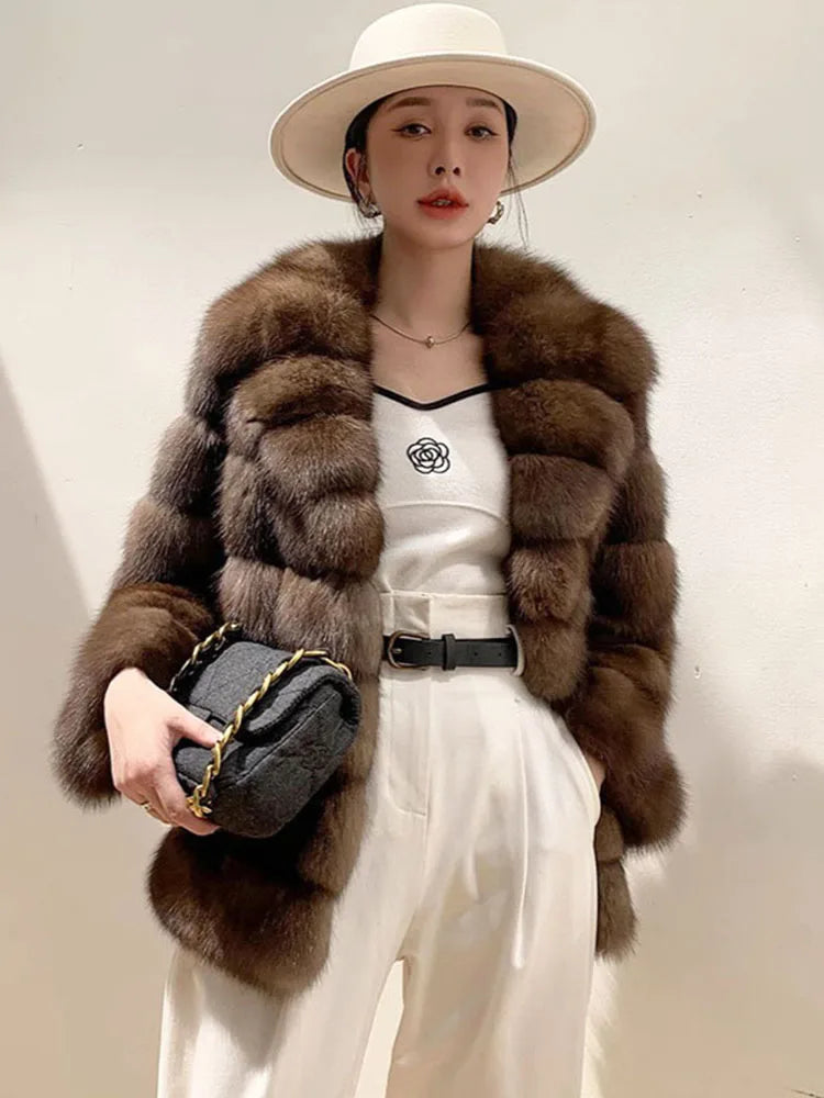 ZADORIN Luxury Designer Faux Mink Coat Woman Lapel Furry Brown Faux Fur Coat Woman Clothes Winter Chic Elegant Fluffy Fur Jacket