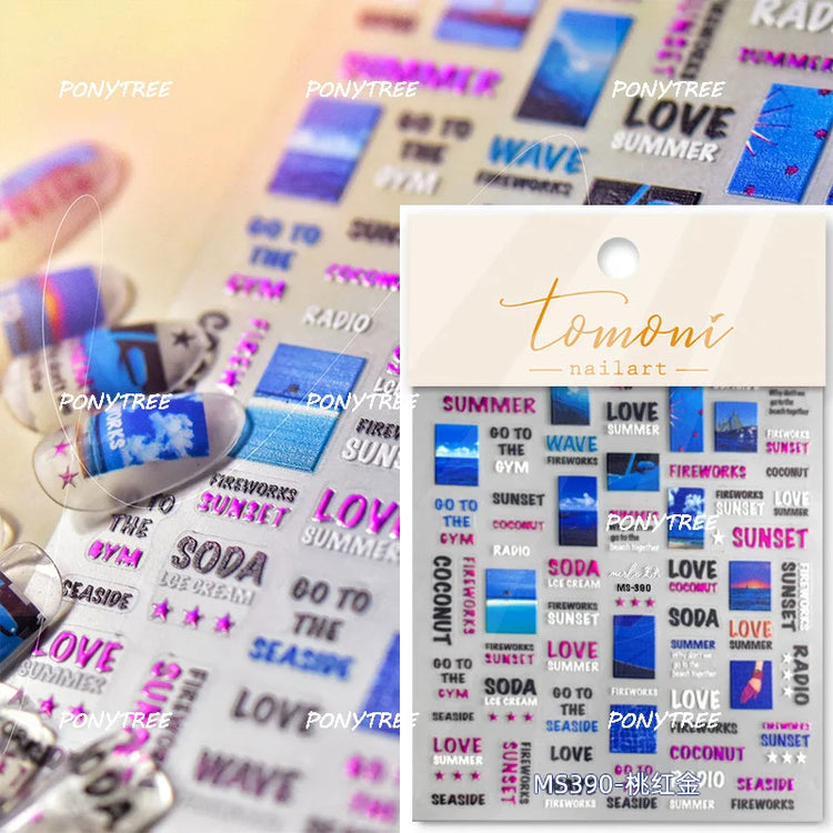 English Word Christmas Tree Calligraphy Font Reindeer Bell Gift Bowknot Starburst Adhesive Nail Charm Art Sticker Manicure Decal