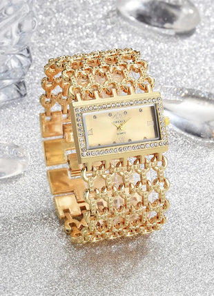 Orologio al quarzo da donna in oro nobile di lusso, orologio da donna con cinturino scheletrato, orologio completo platinumshop