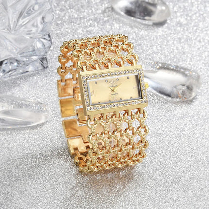 Orologio al quarzo da donna in oro nobile di lusso, orologio da donna con cinturino scheletrato, orologio completo platinumshop