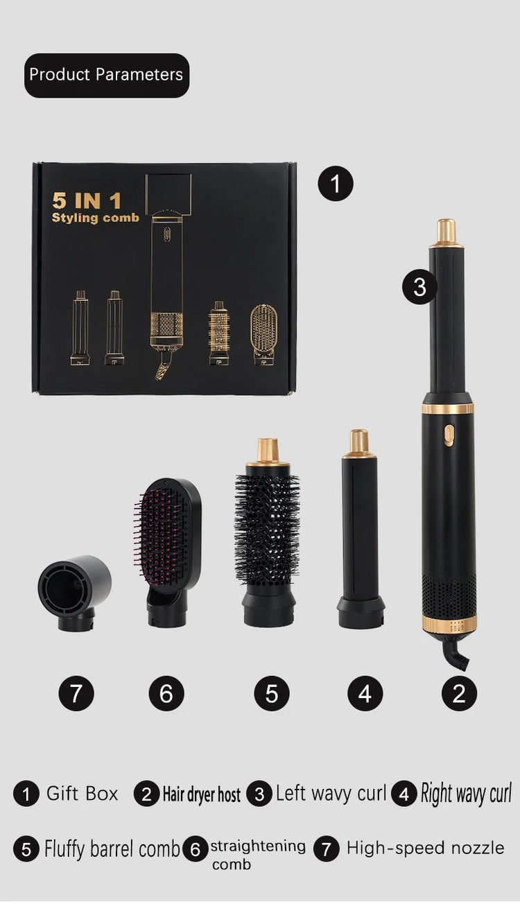 5 in 1 Hair Dryer Brush Hot Comb Set Professional Curling Iron Hair Straightener Styling Tool Air Styling Hair Dryer Household