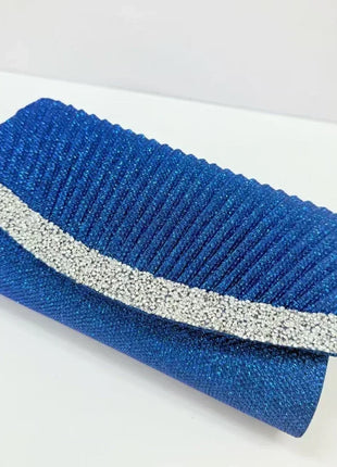 Borsa Clutch Plissettata con Strass, Pochette da Sera Scintillante con Cristalli, Elegante Borsetta da Donna per Cerimonie, Matrimoni e Feste Formali