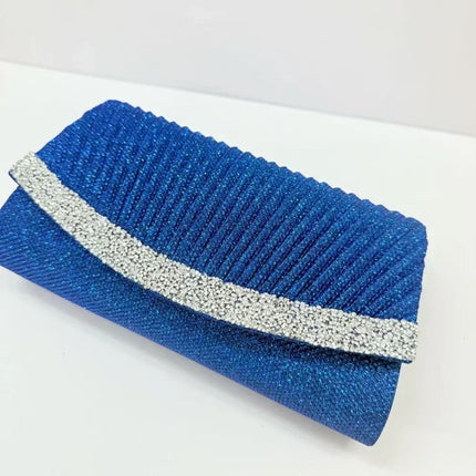 Borsa Clutch Plissettata con Strass, Pochette da Sera Scintillante con Cristalli, Elegante Borsetta da Donna per Cerimonie, Matrimoni e Feste Formali