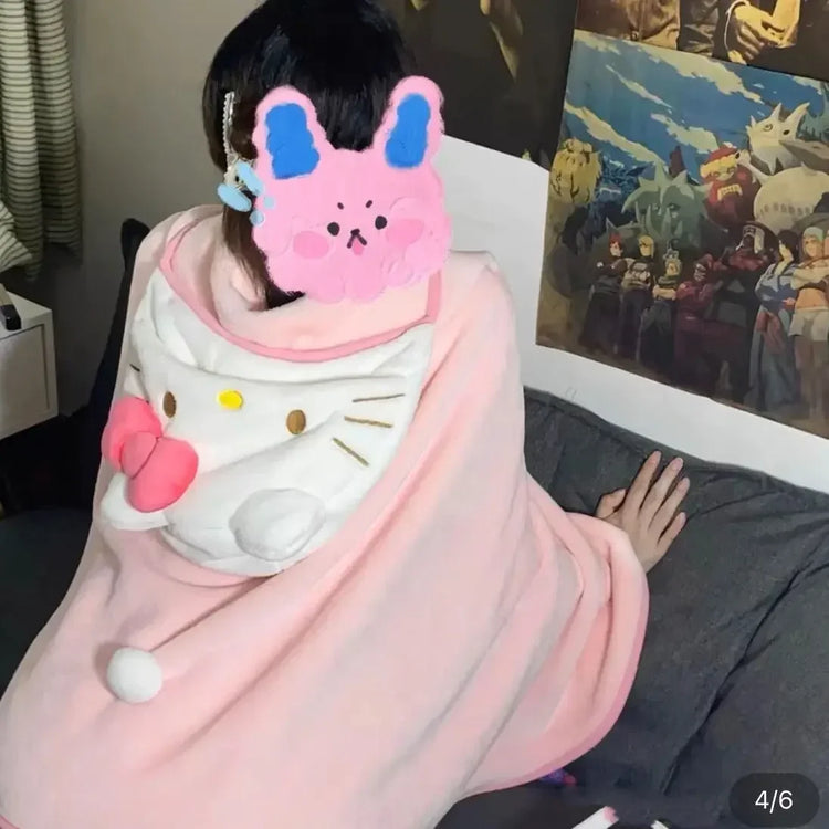 Hellokitty Air Conditioning Blanket Hooded Cute Cloak Student Dormitories Office Blanket Shawl Home Furnishings For Homemakers