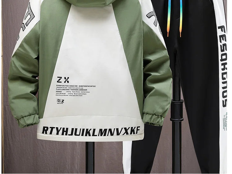 Winter Warm Hooded patchwork Jacket+Pant 2-piece Set Men Set Sports Suit Fleece Thickened Sportswear Casual Men Tracksuit