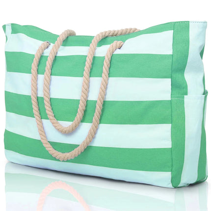 Striped zip-up outdoor travel and vacation bag, waterproof and sand-resistant canvas, convenient foldable beach bag-zmt