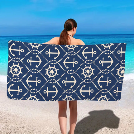 1pc Ocean Element Printed Beach Towel, Starfish Boat Anchor Gym Workout Towel For Travel Pool Yoga