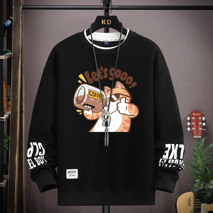 Cartoon Cute Cat Funny Print Graphic T-shirt Women Oversized Loose Design Lovers Casual Long Sleeve T-shirt S-5XL Men Clothing