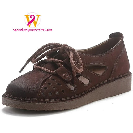Women's Leather Slip-on Sandals 2026 New Style, Women's Thick Sole Sandals, Retro Mom Style Shoes with Holes, Women's Luxury Sandals