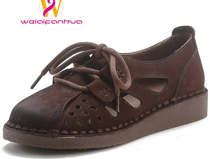 Women's Leather Slip-on Sandals 2026 New Style, Women's Thick Sole Sandals, Retro Mom Style Shoes with Holes, Women's Luxury Sandals