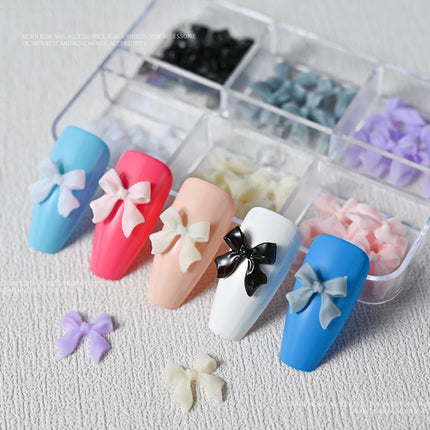 100/50/30pcs Resin Bow Nail Charms White Black 3D Long Ribbon Bowknot 3D Rhinestone For Korean DIY Kawaii Nail Art Decoration