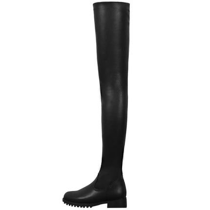 2025 Winter Over the Knee Women Boots European Platform Zipper Ladies Shoes Comfort Square High Heels Elastic Leather Long Boots PlatiNum
