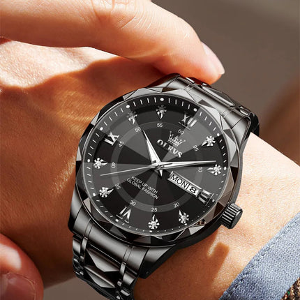 OLEVS Orologio da uomo al quarzo originale Orologio da uomo di lusso con calendario aziendale alla moda in acciaio inossidabile Orologio da specchio a forma impermeabile platinumshop