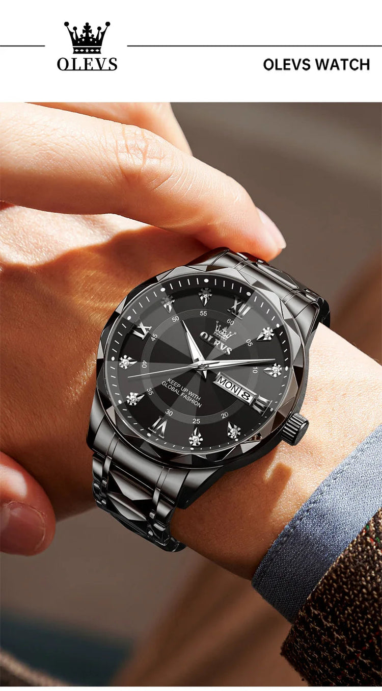 OLEVS Orologio da uomo al quarzo originale Orologio da uomo di lusso con calendario aziendale alla moda in acciaio inossidabile Orologio da specchio a forma impermeabile platinumshop