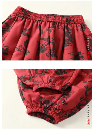 Men's Lantern Trousers Chinese Style Retro Red Dragon Casual Comfortable Harun Pants Men's Fashion Loose Wide Leg Streetwear