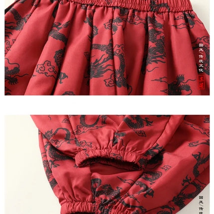 Pantaloni Lanterna da Uomo Stile Cinese Retrò Drago Rosso Casual Comodi Pantaloni Harun Moda Maschile Larghi a Gamba Larga Streetwear