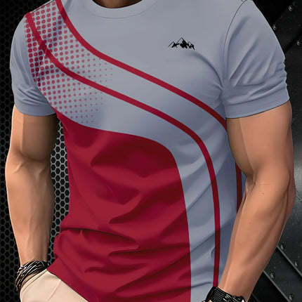 Men's Fashion Digital Print Short Sleeve T-Shirt in Black and Grey Stripes - Breathable Short Sleeve T-Shirt in Breathable Polyester