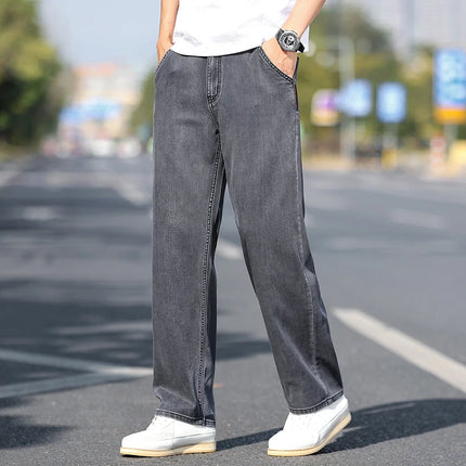 Jeans Larghi da Uomo in Lyocell Sottile, Morbidi e Comodi, Pantaloni alla Moda Primaverili ed Estivi, Denim Lavato di Marca