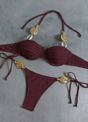 Micro Bikini 2026 Push Up Donna Costumi da Bagno Sexy Set Bikini String Thong Biquini Monokini Tinta Unita Abbigliamento da Spiaggia