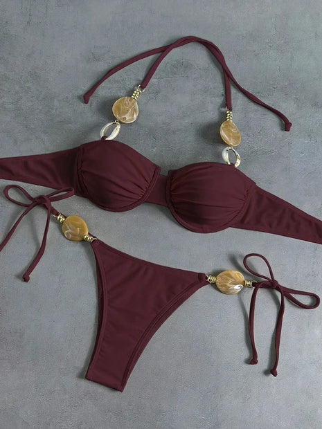 Micro Bikini 2026 Push Up Donna Costumi da Bagno Sexy Set Bikini String Thong Biquini Monokini Tinta Unita Abbigliamento da Spiaggia