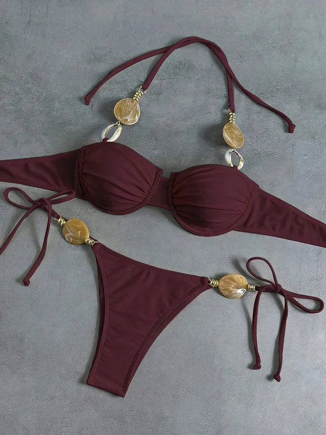 Micro Bikini 2026 Push Up Women's Swimwear Sexy Bikini Set String Thong Biquini Solid Color Beachwear
