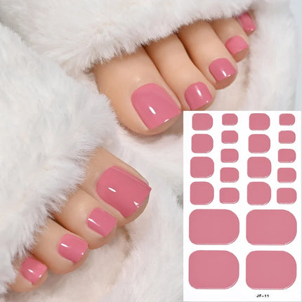 22Tips Red Christmas Baking Free Toenail Sticker Glossy Solid Color Self-adhesive Toe Nail Strips Festival Full Cover Foot Wraps2028