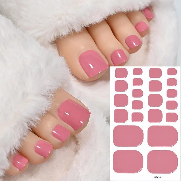 22Tips Red Christmas Baking Free Toenail Sticker Glossy Solid Color Self-adhesive Toe Nail Strips Festival Full Cover Foot Wraps2028