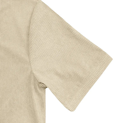 Men's European and American Summer Corduroy Solid Color Slim Casual V-Neck T-Shirt Amazon