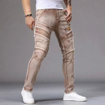 Men's Casual Jeans Vintage Straight Leg Elastic Slim Fit Autumn Winter Sweatpants Trousers Skinny Y2k Jeans Men's Cargo Pants