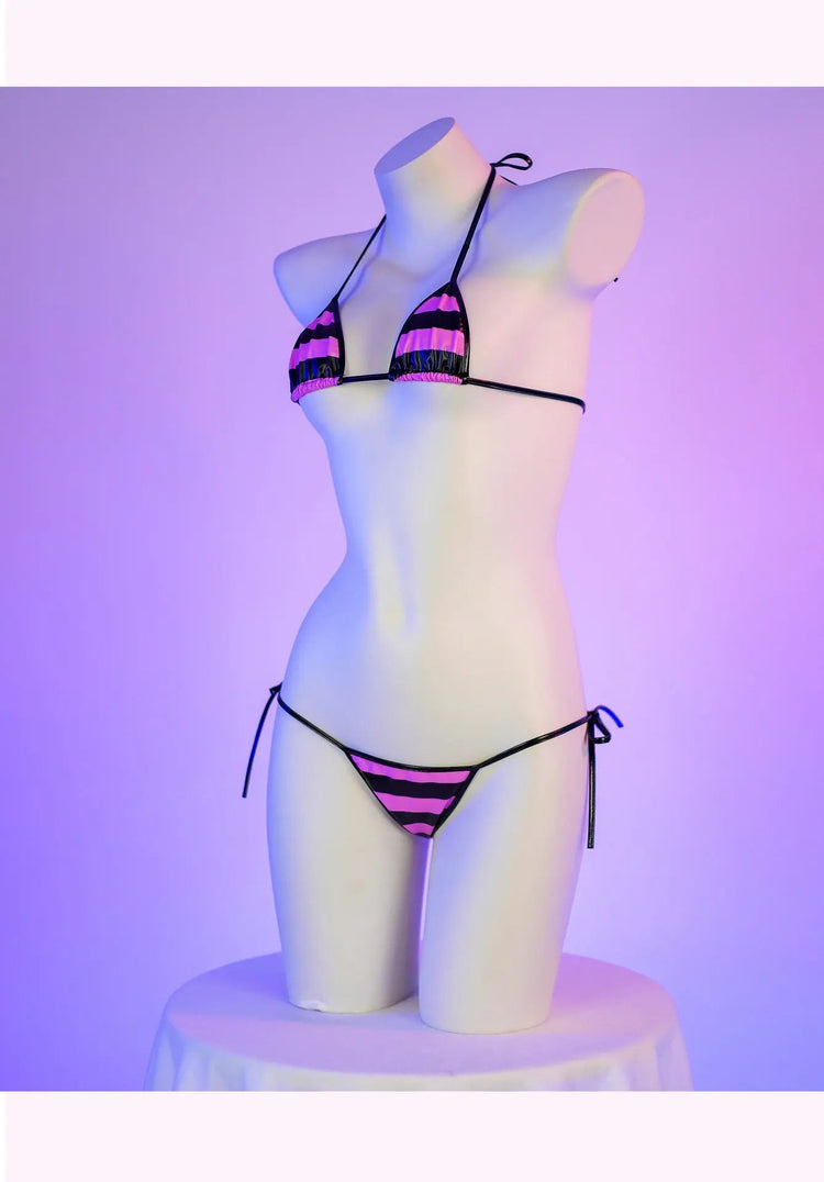 Set bikini in pelle con stampa a strisce classiche Nuovo costume da bagno sexy con fasciatura Costumi da bagno donna Costumi da bagno estivi Costume da bagno taglio alto platinumshop
